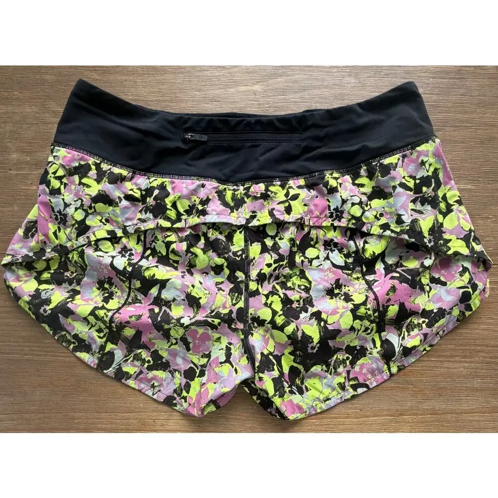Lululemon Speed Up Running Shorts Floral Neon Pink Yellow Black Size 10